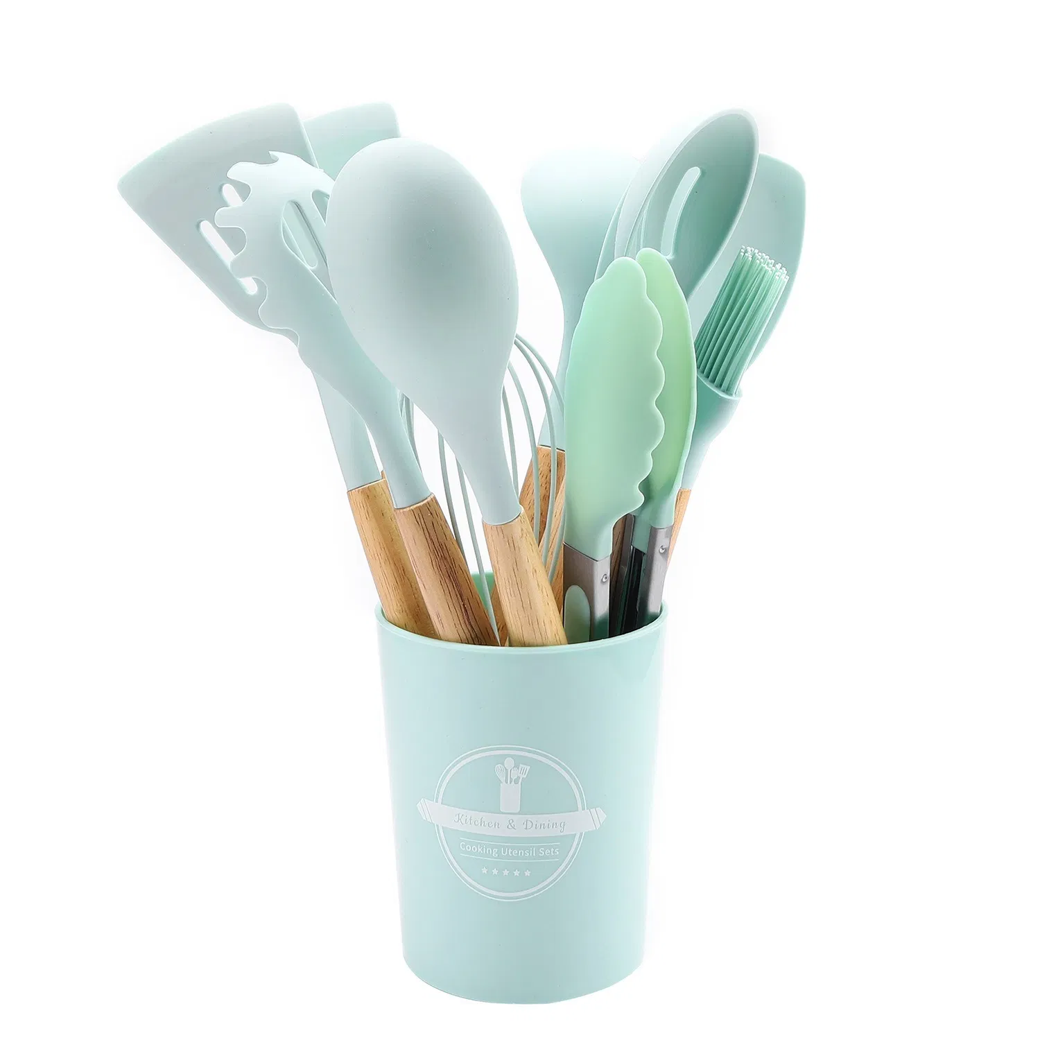 Hot Sale Custom 12 PCS Silicone Kitchen Set with Wooden Handle 12 PCS Utensils Spatula Cooking Tool Sets