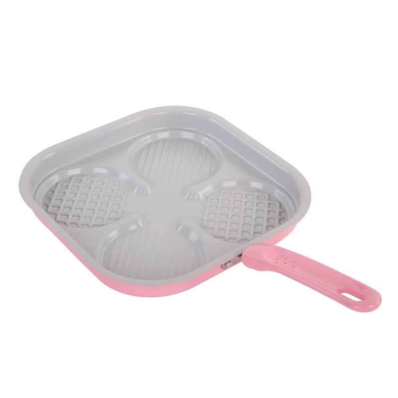 Convenient 4 in 1 Aluminum Ceramic Coated Burger Patty Press Frying Pan