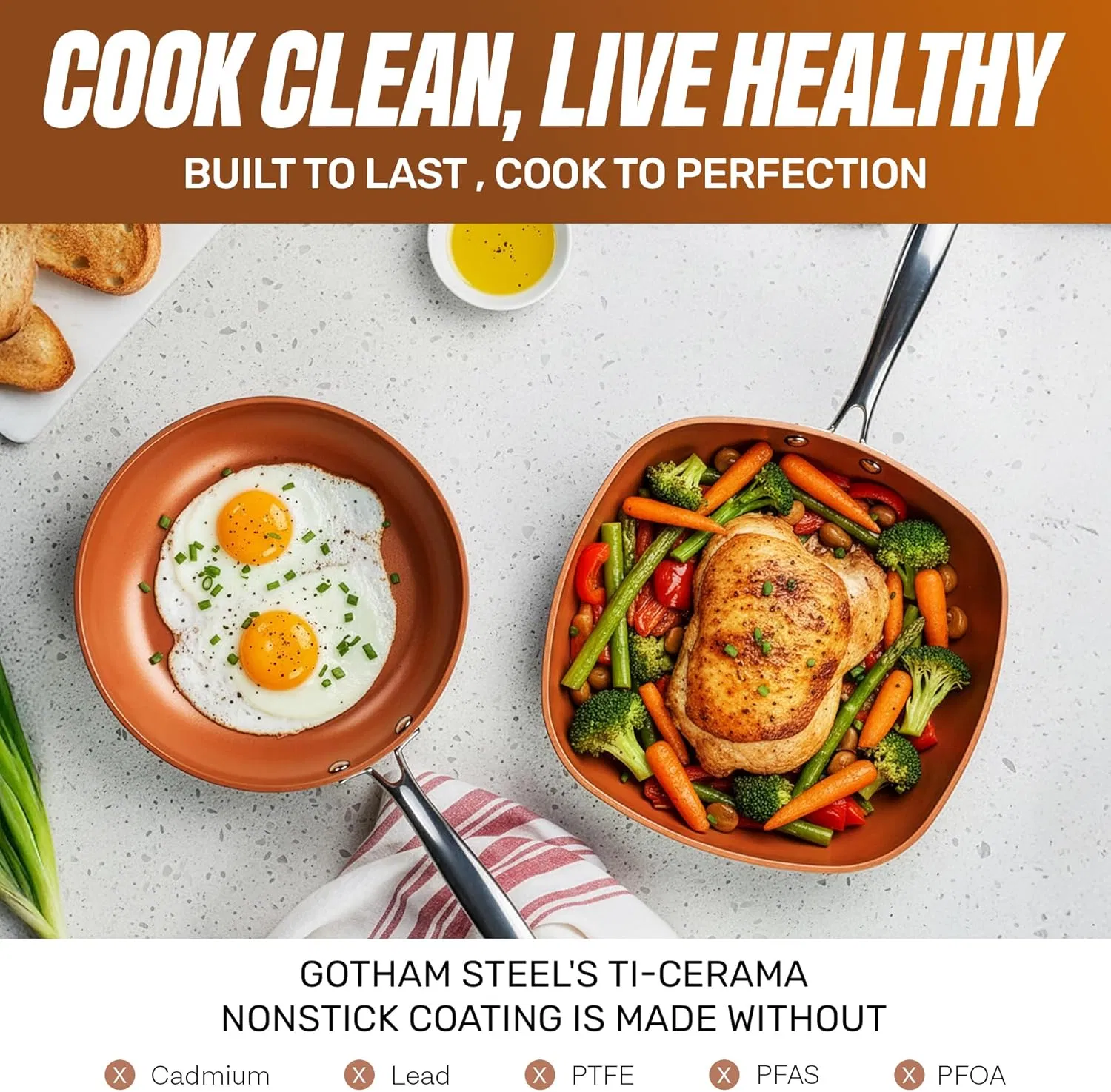 20 PC Ceramic Cookware Set, Copper Pots and Pans Set Non Stick with Bakeware, Cooking Utensils, and Steamer, Oven and Dishwasher Safe