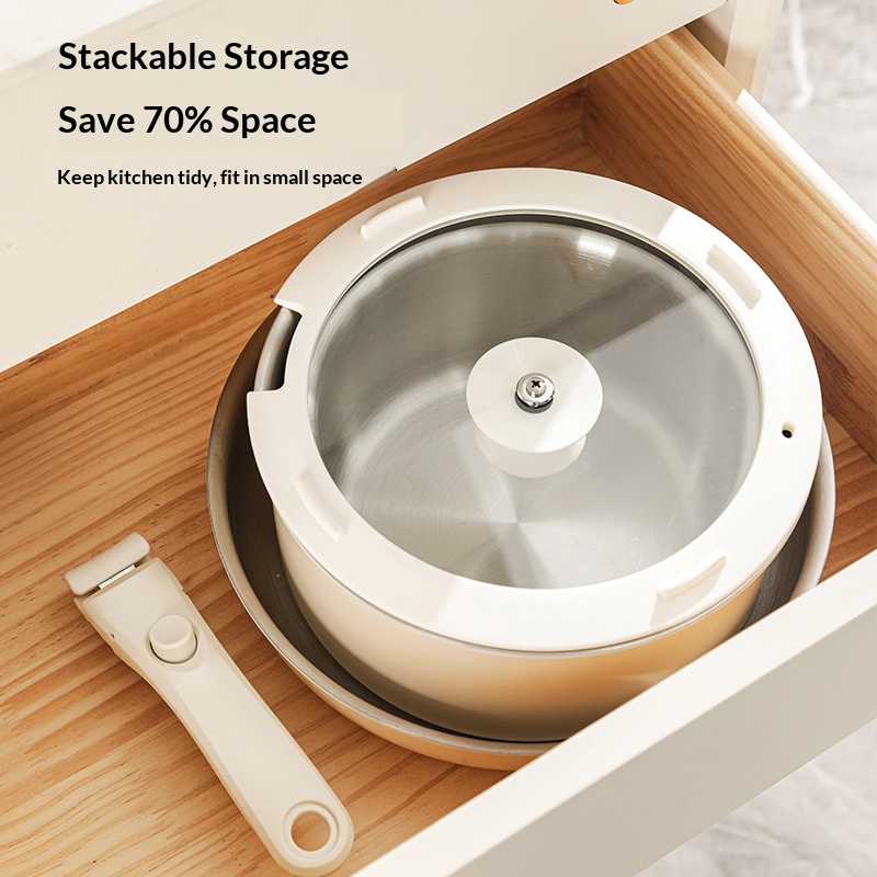 Wholesale Custom 6pcs Kitchen Cookware Set Multifunctional Removable Handle Stainless Steel Fry Pan Soup Pot Cookware Sets