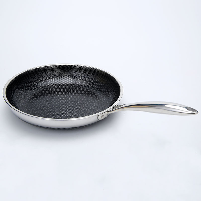 Non-Stick Three-Layer Stainless Steel 304 Double-Side Honeycomb Frying Pan with Ceramic Glaze Coating
