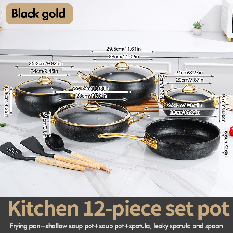 12-Piece Non Stick Cookware Set with Glass Lids Multi-Layer Base Oven Safe Modern Design