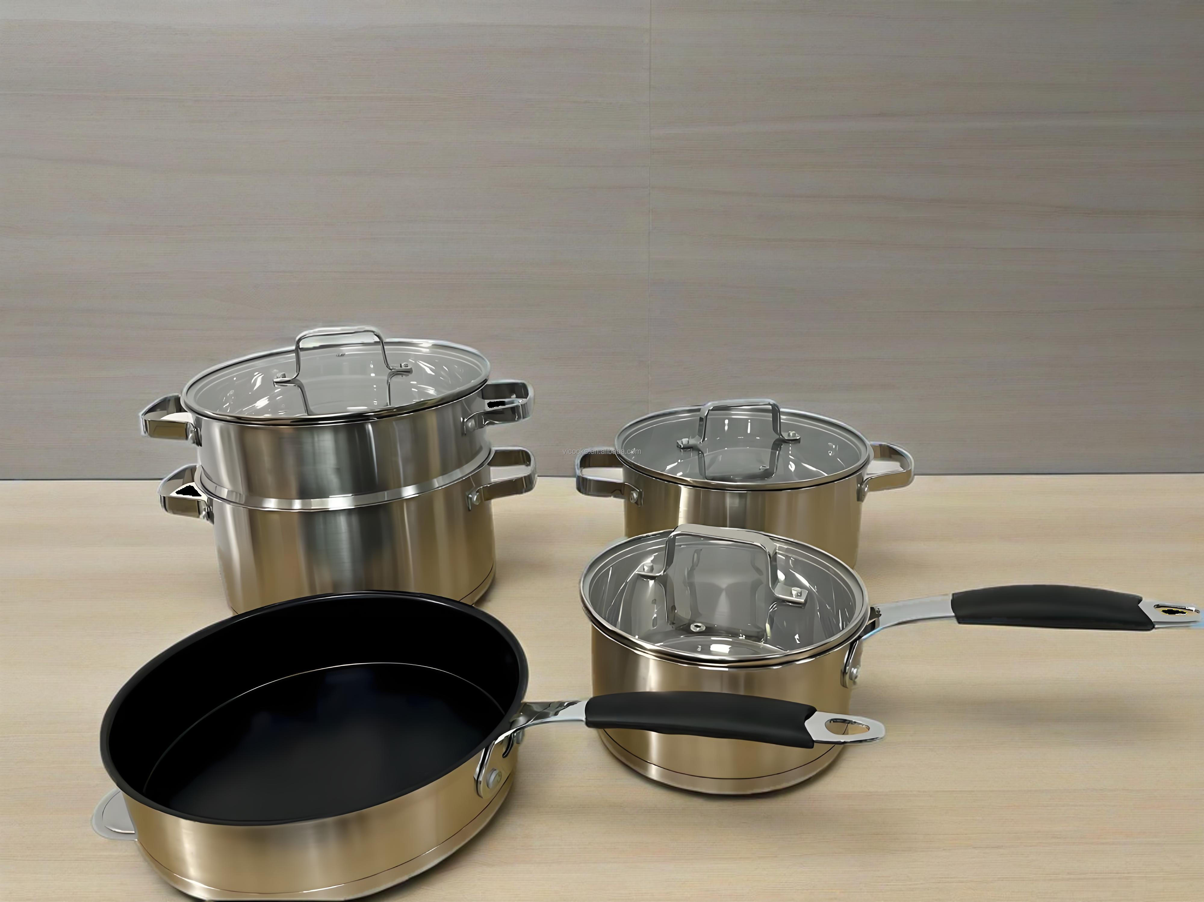 Stainless Steel Cookware Set - 304 Grade, 5-Piece, Nonstick Coating, Durable &amp; Multi-Use Kitchenware