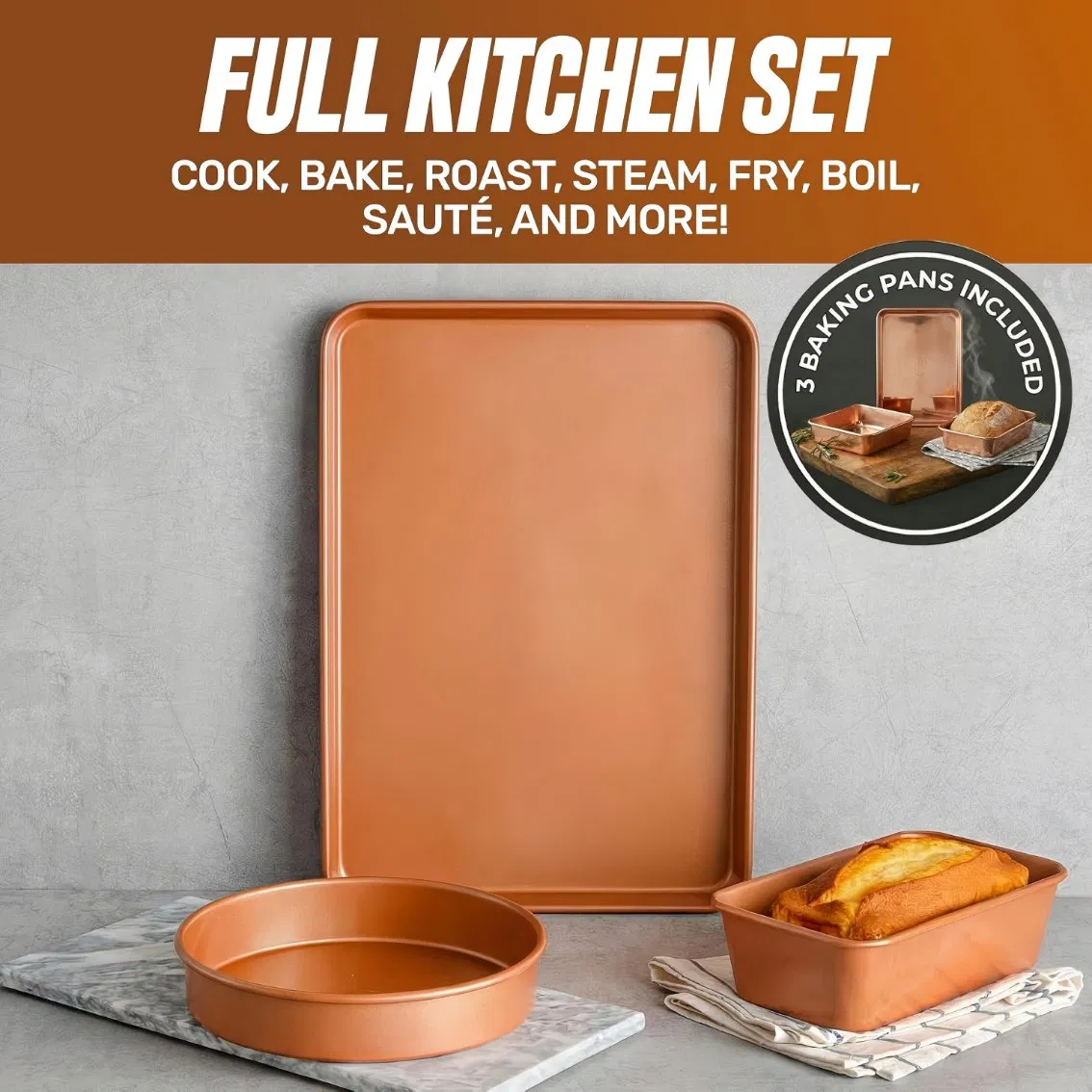 20 PC Ceramic Cookware Set, Copper Pots and Pans Set Non Stick with Bakeware, Cooking Utensils, and Steamer, Oven and Dishwasher Safe