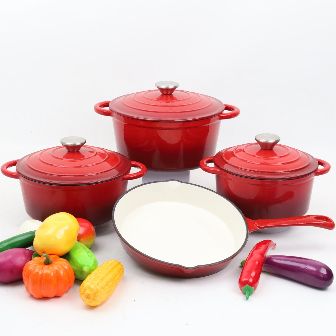 Professional Restaurant Chef Quality Skillet 3 Piece Set Round 6/8/10 Inch Enamel Cast Iron NonStick Grill Frying Pan