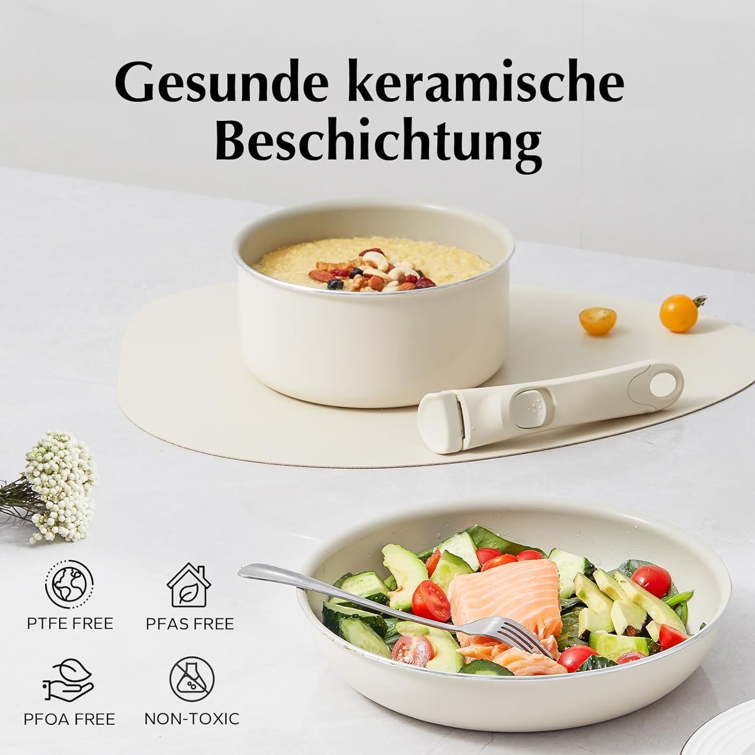 Classic Nonstick Pots and Pans Set Detachable Handle Induction Kitchen Cookware with Removable Handle