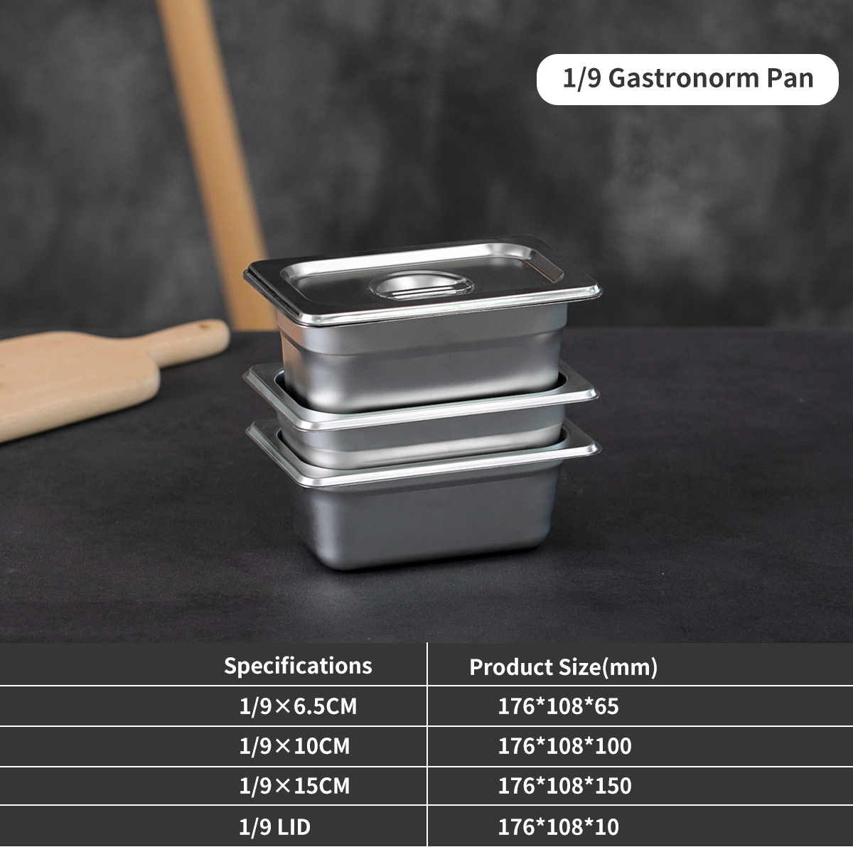 Stainless Steel Gastronorm GN Pan 1/9 For Chiller &amp; Bain Marie - Rust-proof Hotel Pan For Combi Oven Restaurant Kitchen Supply
