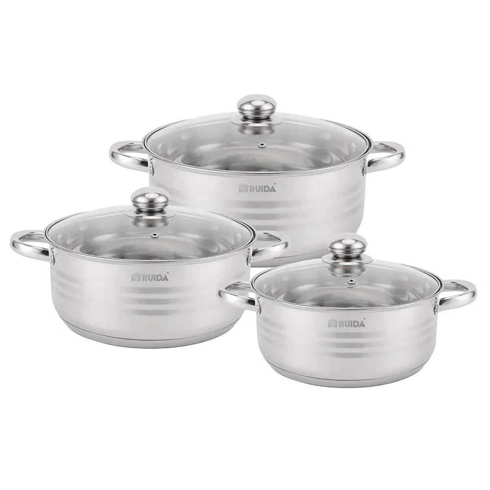 Food Grade 6PCS Scale Line Stainless Steel Hollow Handle Casserole Set