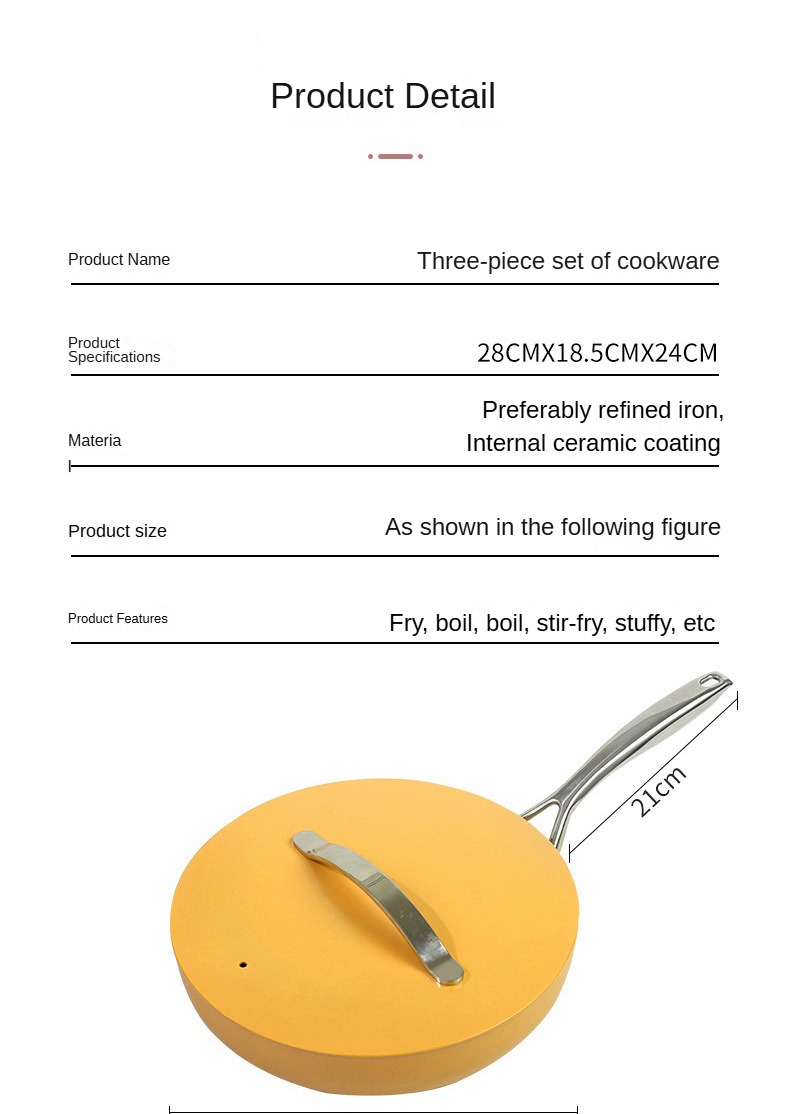 High-Temp Resistant Cookware Set 26-28cm Deep Fry Pans 18-24cm Stock Pots With 3 Lids Industrial-Grade Ceramic Coating