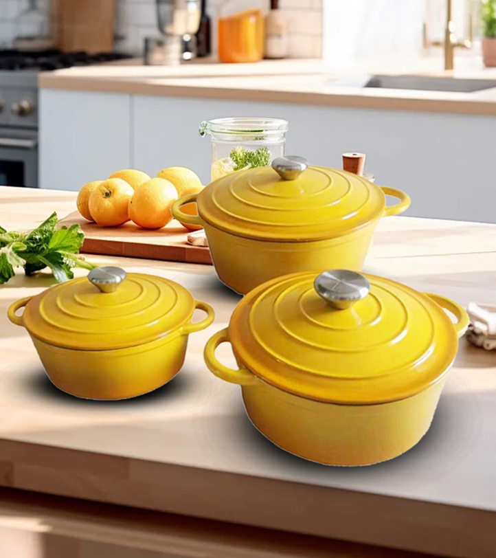 7pcs/4 Pots Enamel Cast Iron Cookware Set Seven-Piece Multi-Function Frying Pan and Stew Pot for Home Kitchen Use