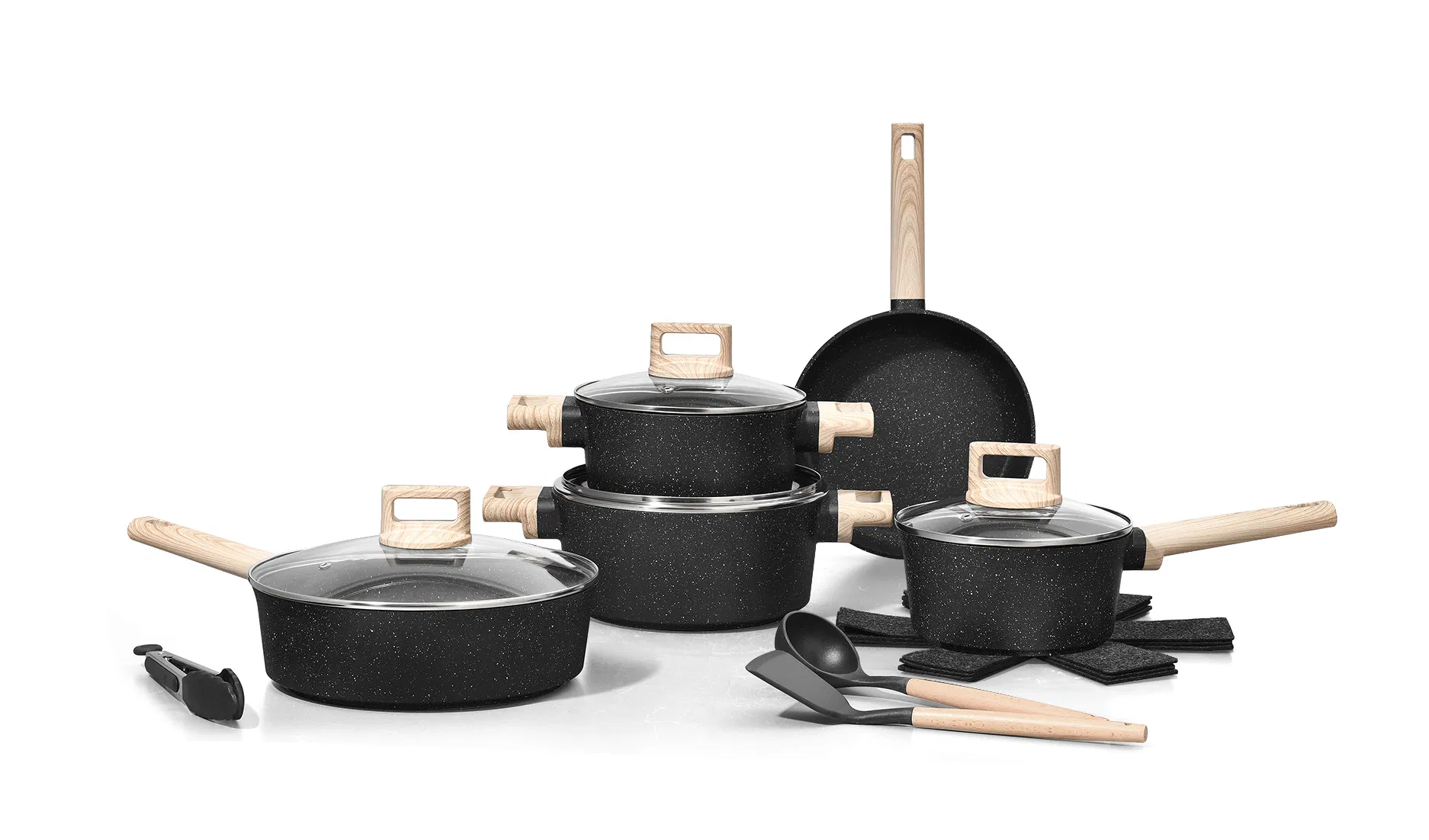 Granite Black Marble Nonstick Cookware Detail 1