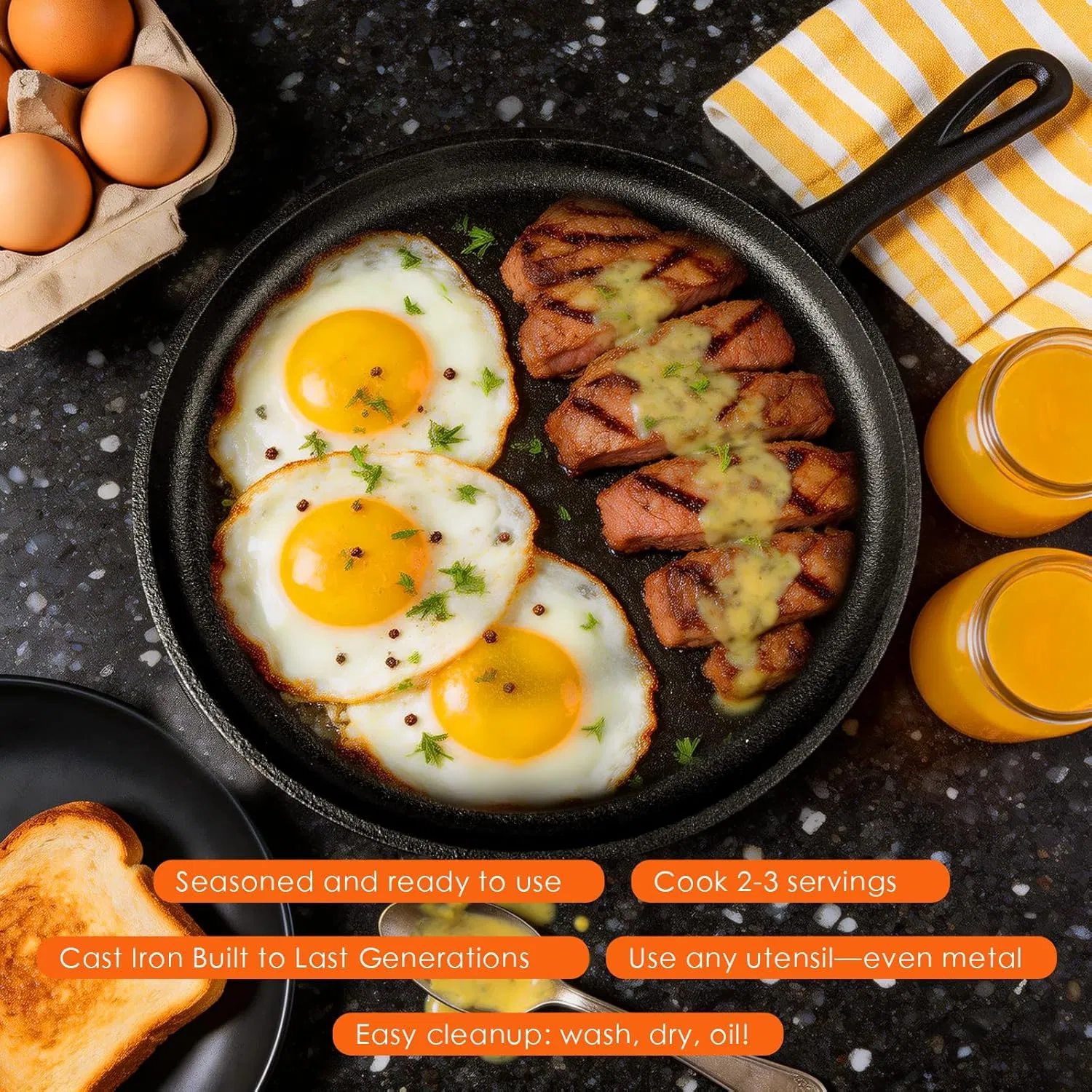Ultimate 6 Piece Pre-Seasoned Cast Iron Cookware Set