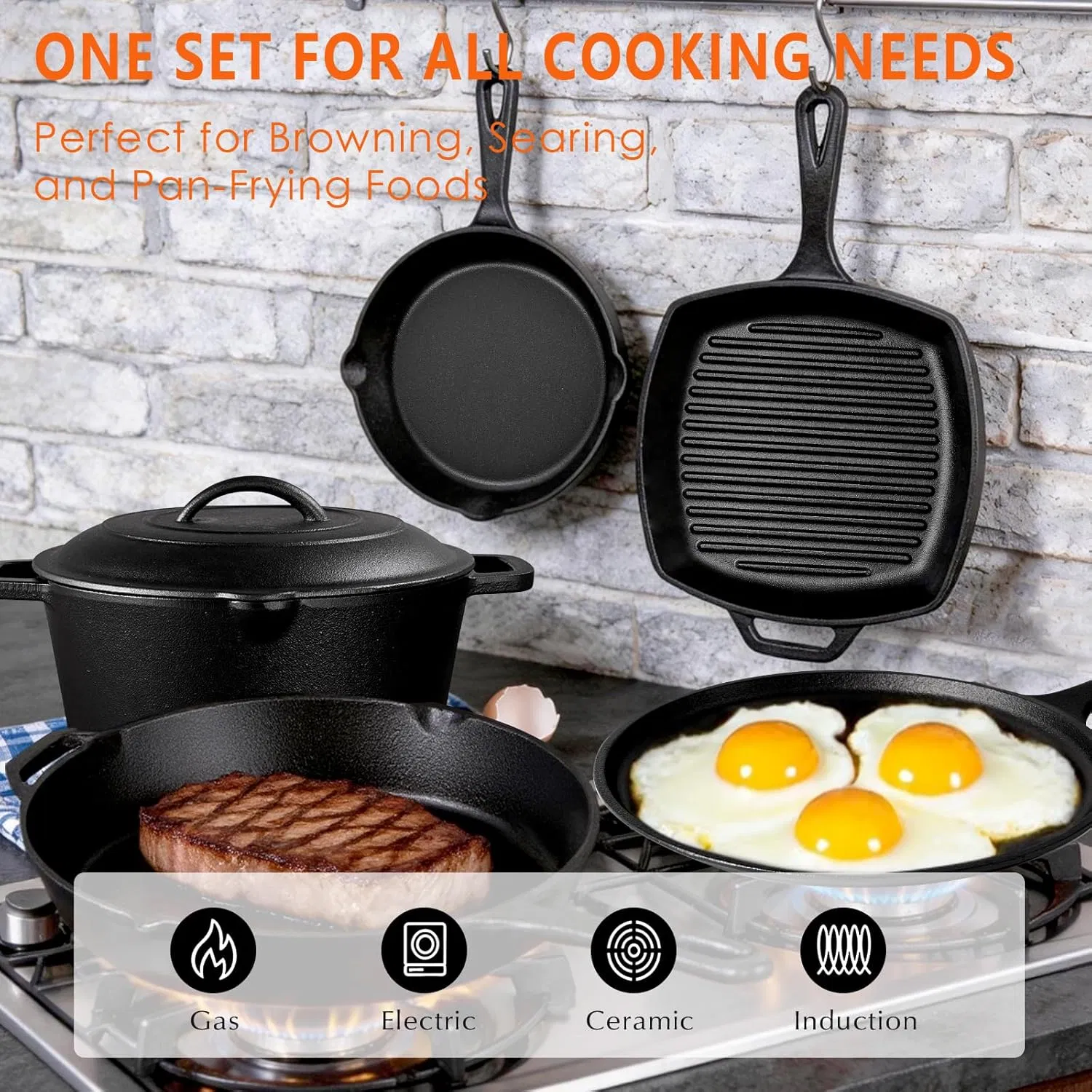 Ultimate 6 Piece Pre-Seasoned Cast Iron Cookware Set