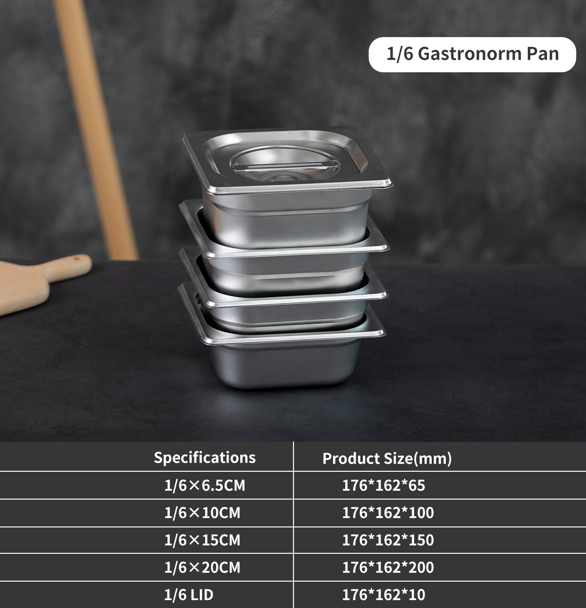 Stainless Steel Gastronorm GN Pan 1/6 For Chiller &amp; Bain Marie - Rust-proof Hotel Pan For Combi Oven Restaurant Kitchen Supply