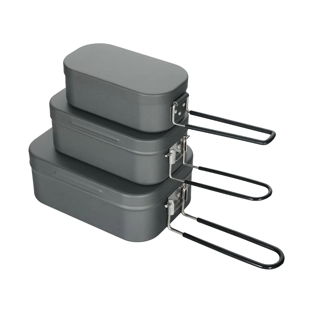 All-in-One Premium Camping Kit Custom Foldable Hard Anodized Aluminum Mess Tin &amp; Cookware Set