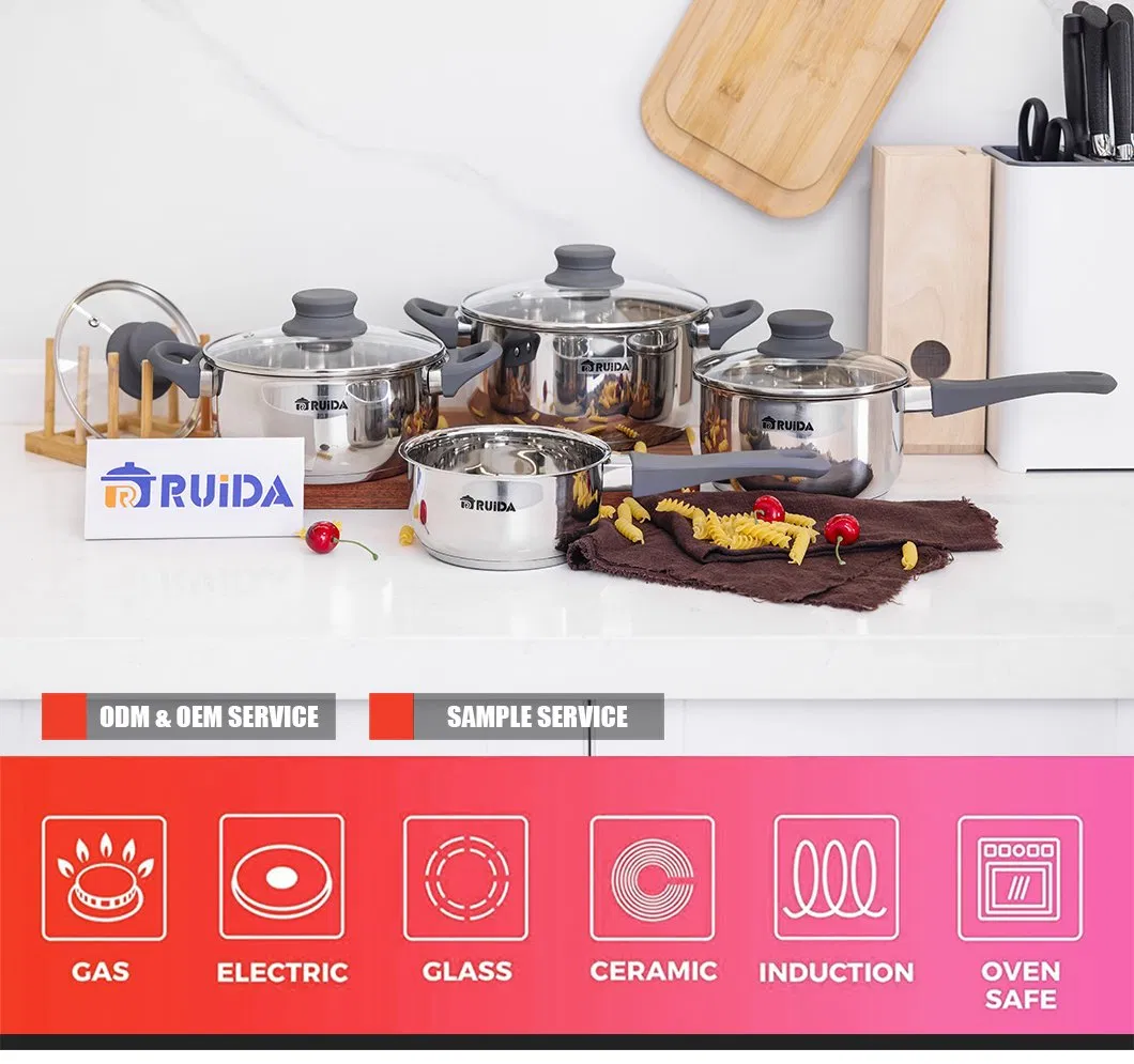 Top Sale 8PCS Soft Touch Handle Glass Lid Induction Bottom Cookware Set