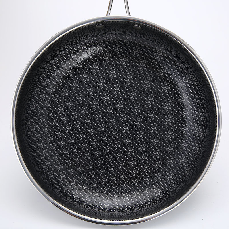 Non-Stick Three-Layer Stainless Steel 304 Double-Side Honeycomb Frying Pan with Ceramic Glaze Coating