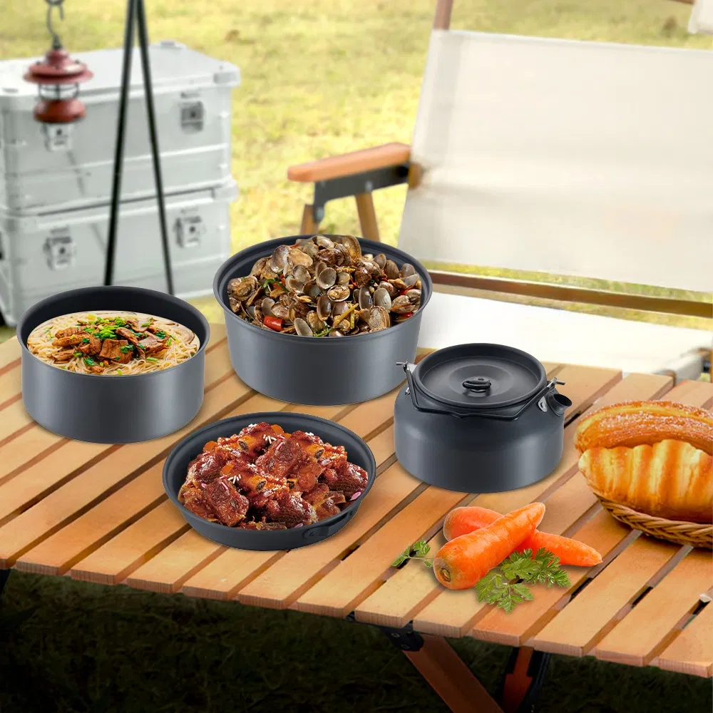 Complete 6-PCS Outdoor Cook Set Hard Anodized Aluminum, Nonstick, for All Camping Needs