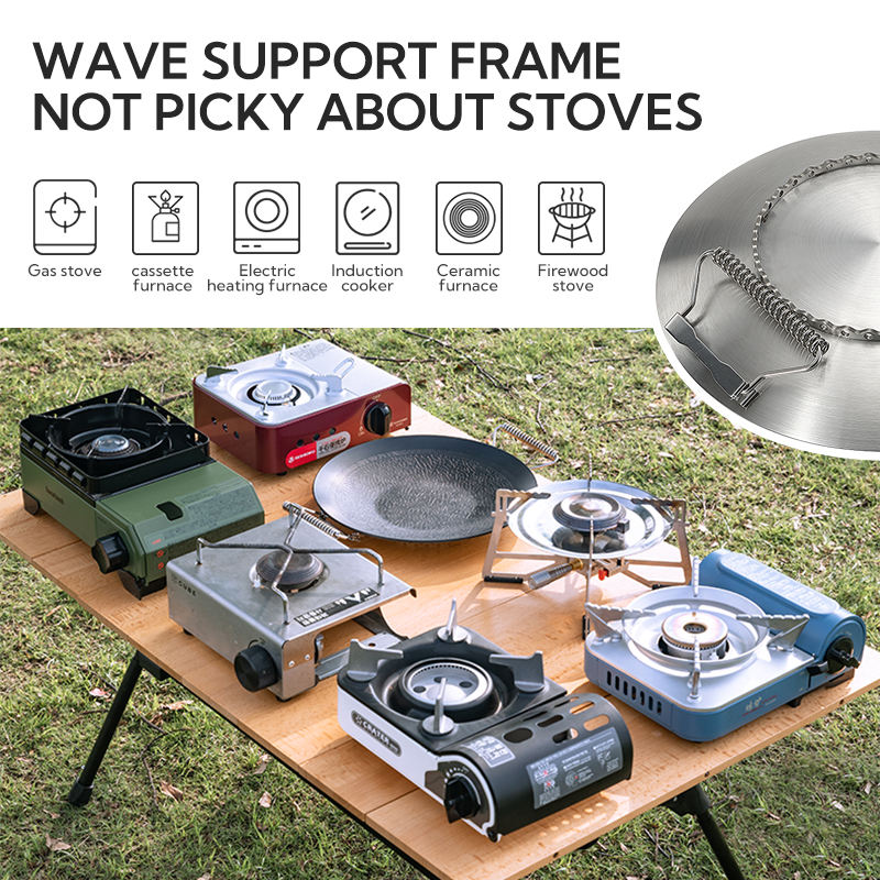 Campingmoon Camping Outdoor Cookware Set Travel Utensil Steel BBQ Grill Plate Griddle Cooking Pot Non-stick Fry Pans Overlanding