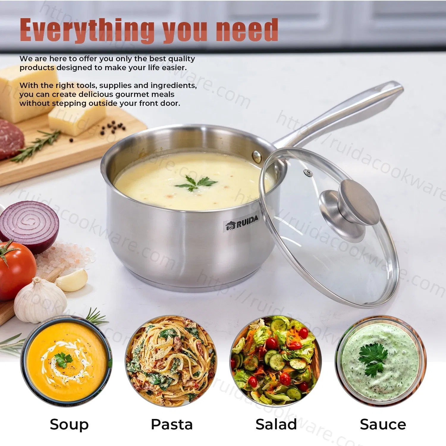 Factory Dishwasher Safe 4PCS Stainless Steel Saucepan Cookware