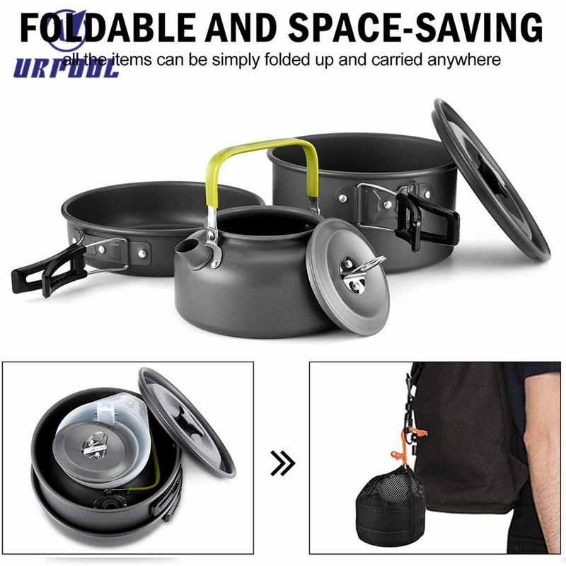 Stackable Non-Stick Cooking Cookware Set for Camping Campfire Utensils Including Pot Pan Bowls with Storage Bag