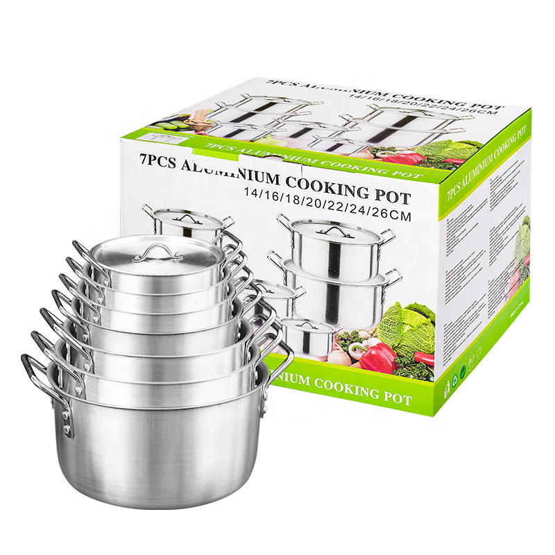 Hot Selling 7-Piece Classic Aluminium Cookware Set with Stainless Steel Handles Non-Stick Interior Oven Safe for Home Kitchen