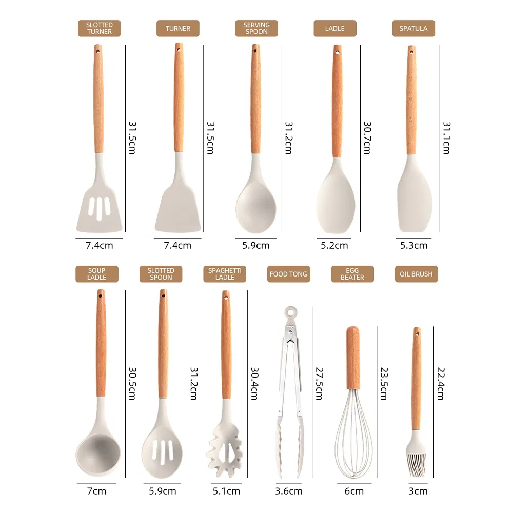 14 PCS Custom Non Stick Modern Kitchenware Set Non Toxic Cookware Kitchen Utensils Sets with Wood Handle