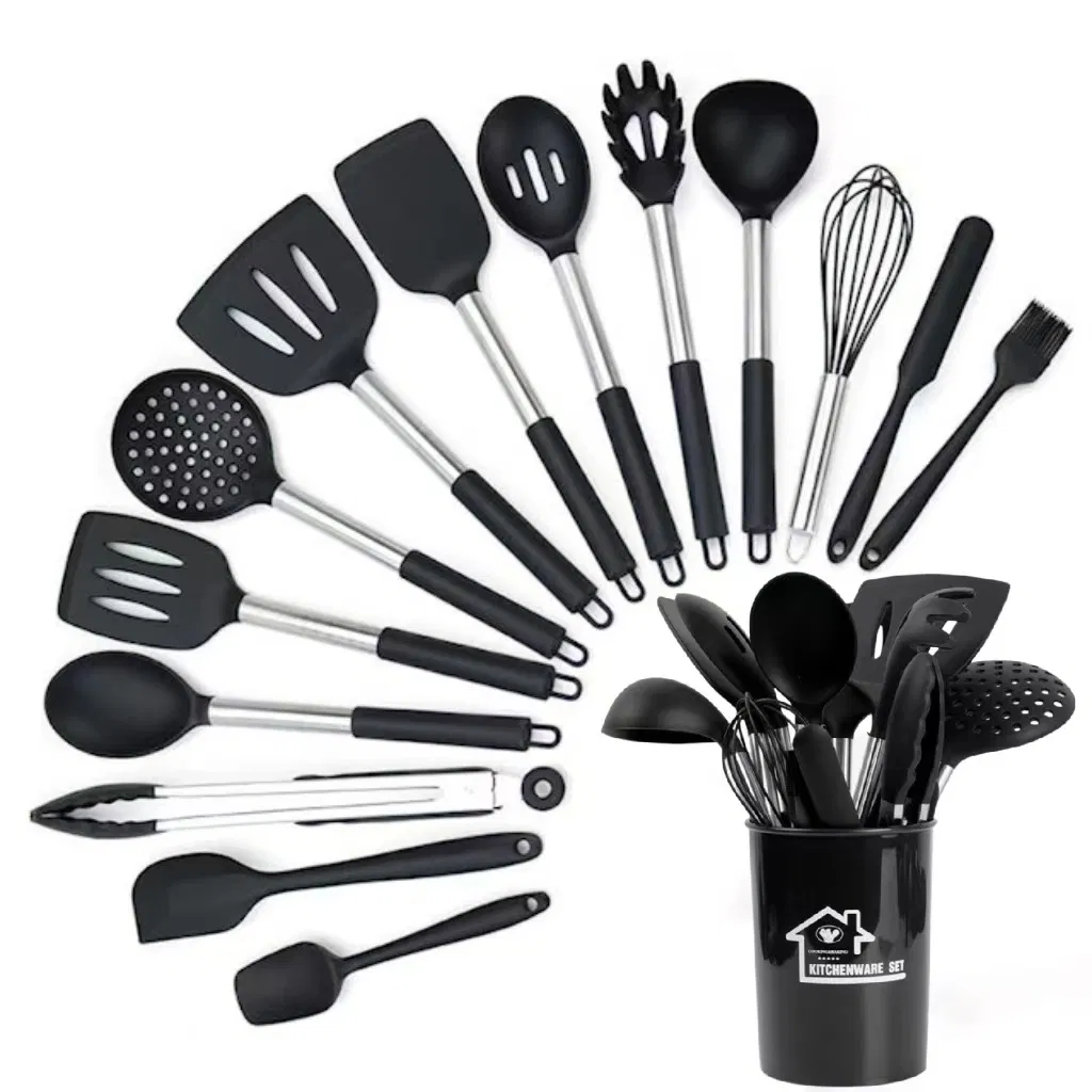 19-Piece Stainless Steel Knife Set Silicone Kitchen Utensils Wooden Handle Cook Tools Chopping Board Holder Hot Sale Kitchen