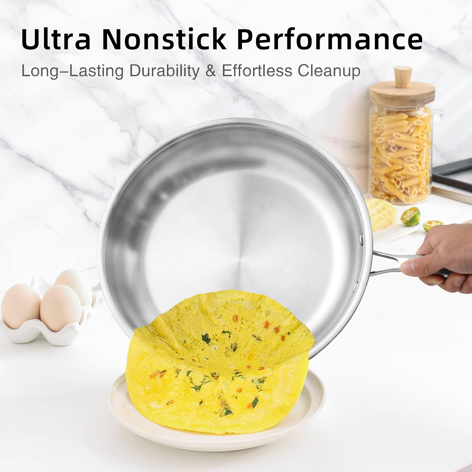 11pcs Non Toxic No Coating Induction Tri-Ply 18/8 304 Stainless Steel Cookware Set Pots and Pans Set Dishwasher Oven Safe