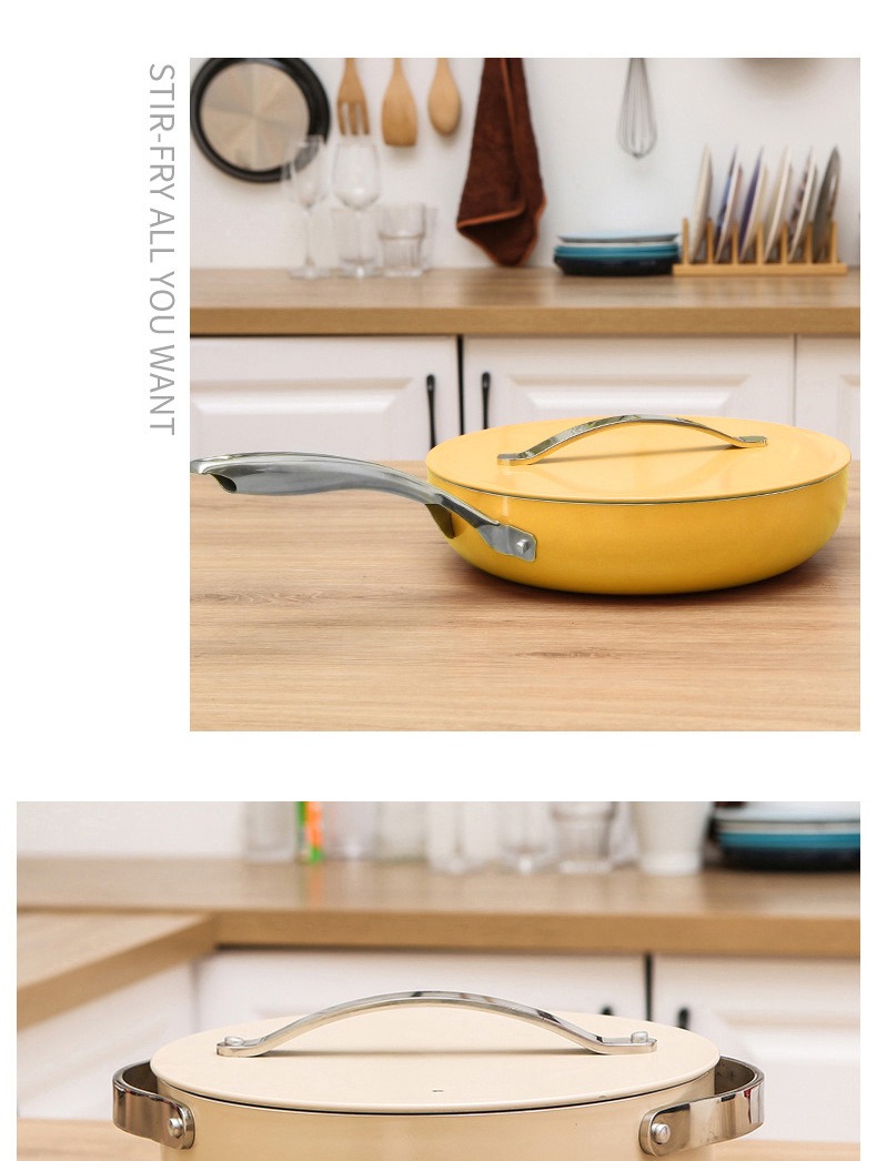 High-Temp Resistant Cookware Set 26-28cm Deep Fry Pans 18-24cm Stock Pots With 3 Lids Industrial-Grade Ceramic Coating