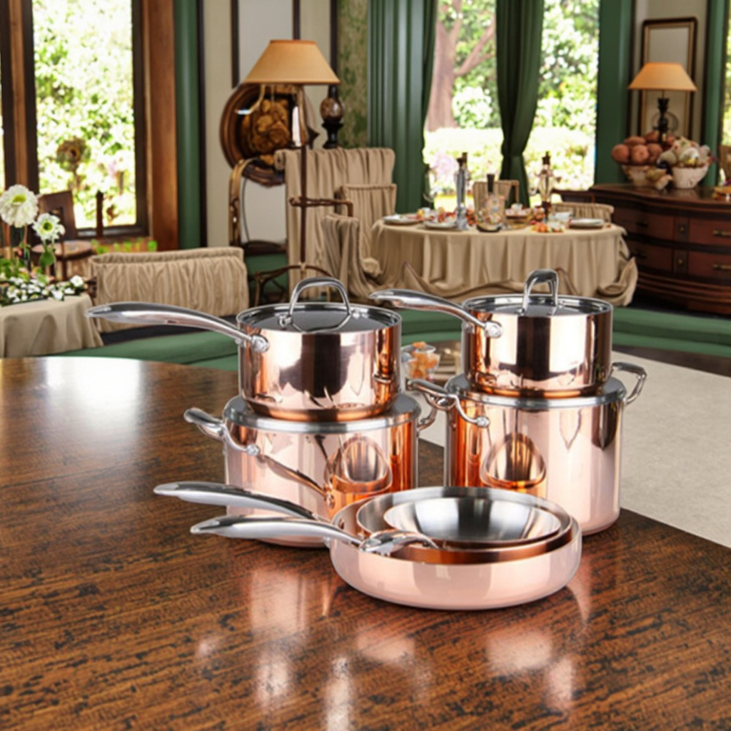 Multifunction Modern Eco-Friendly Healthy Copper Stainless Steel 7-Piece Cookware Set Premium Quality Easy Clean Gas Cooker