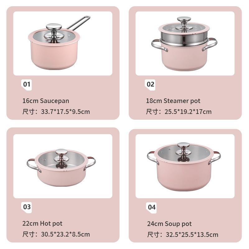 304 Stainless Steel Cookware Set, Korean Style Compound Bottom Milk Pot, Steamer, Hot Pot, Soup Pot, Special for Thickened Ceramic Coating