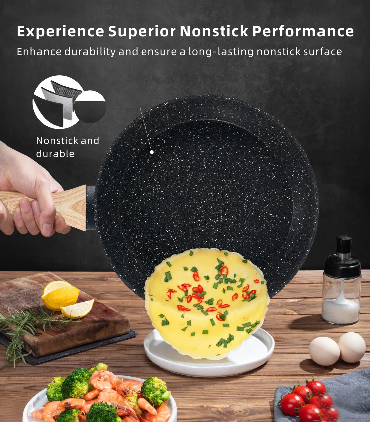 12PCS Granite Black Marble Nonstick Aluminum Pans and Pots Cookware Set