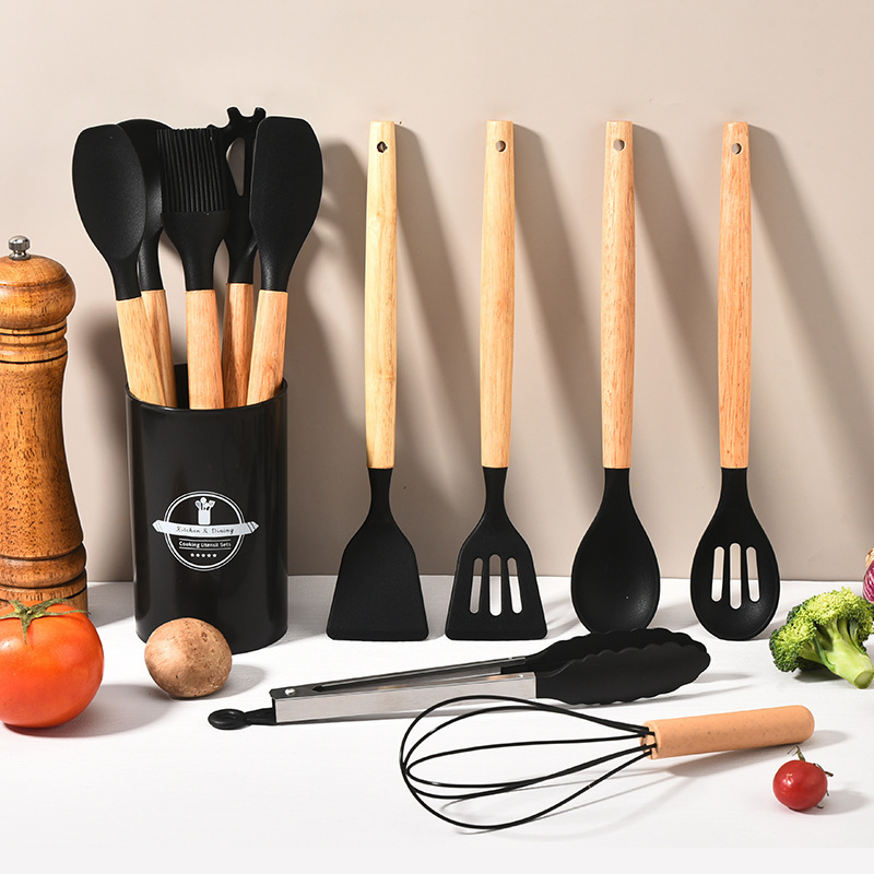 Top Sells Silicone Kitchen Cooking Tools 12PCS Kitchen Utensil Set with Wood Handle