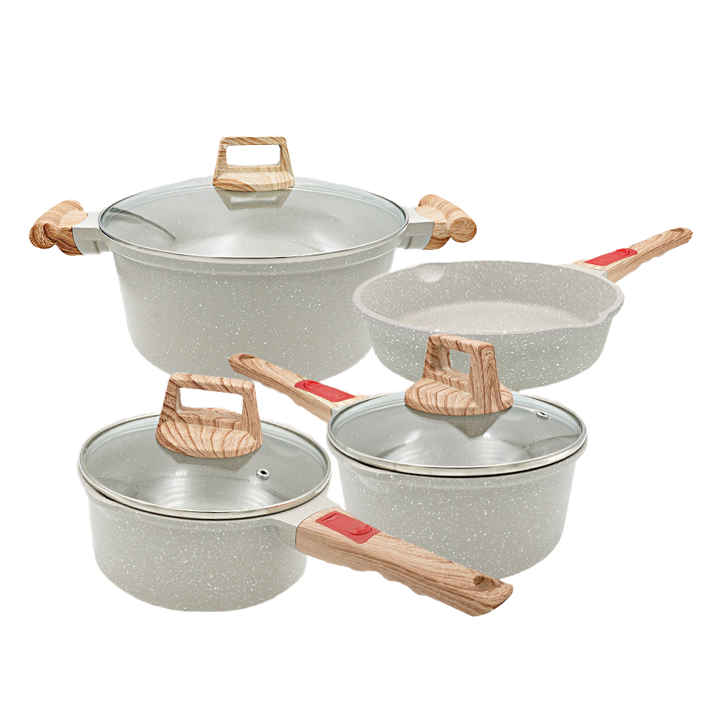 Modern Eco-Friendly 12-Piece Gas Ready Kitchen Cookware Set Dishwasher &amp; Oven Safe Cast Aluminum Pots and Pans Nonstick