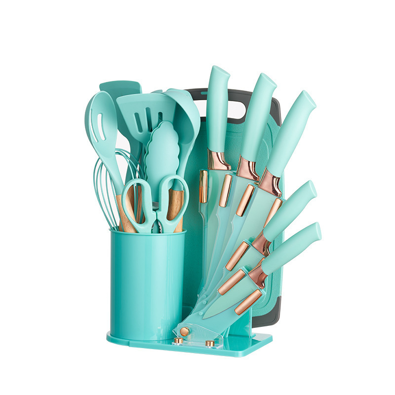 Supply 19PCS Silicone Kitchen Utensils Sets Non Stick Kitchen Cooking Tools Set Kitchenware Set with Chopping Board and Knife