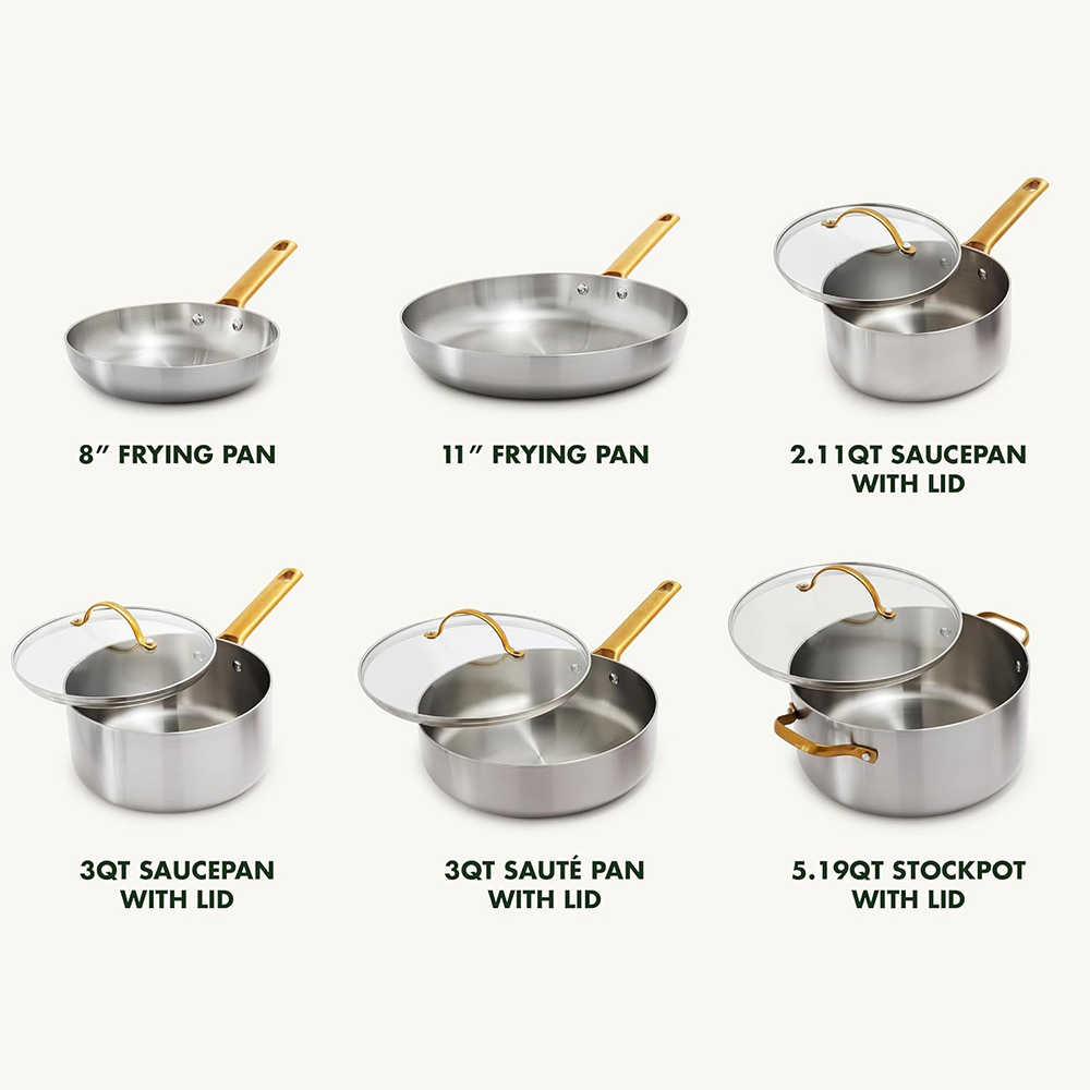 High Quality Kitchenware Casserole Saucepan Frying Pan Triply Stainless Steel 10 PCS Cookware Set Dishwasher &amp; Oven Safe