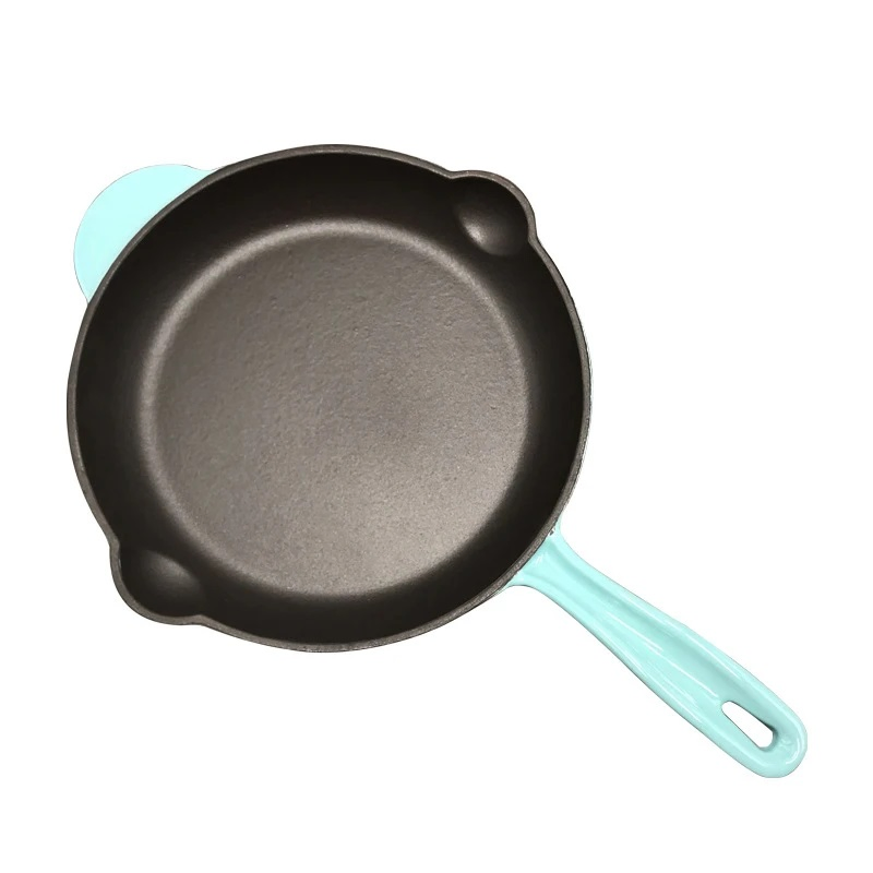 Promo Kitchen Cookware Metal Handle Enamel Cast Iron Grill Pan Ceramic Frying Pan Small Frying Pan