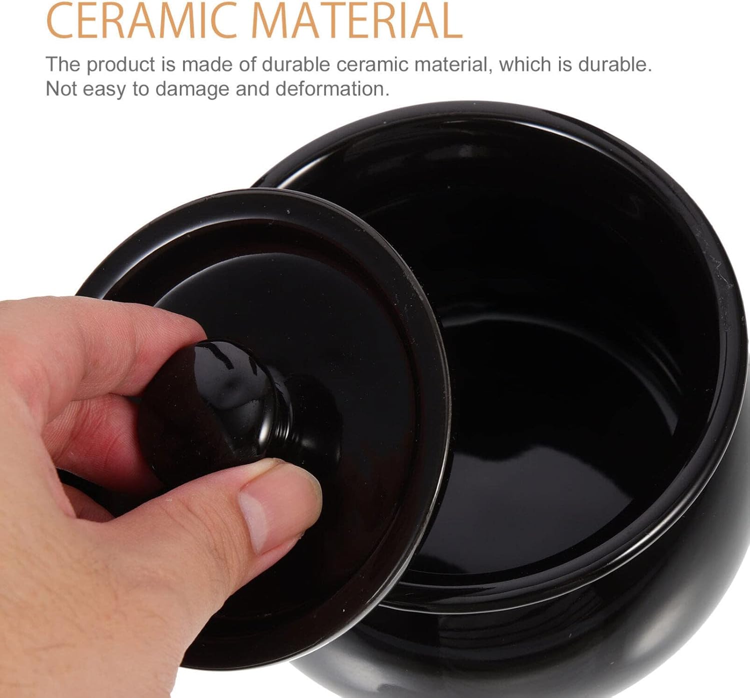 Angoily 400ml Black Vintage Ceramic Stew Pot with Lid Cookware Set for Soup Stock Stewing Braising Baking