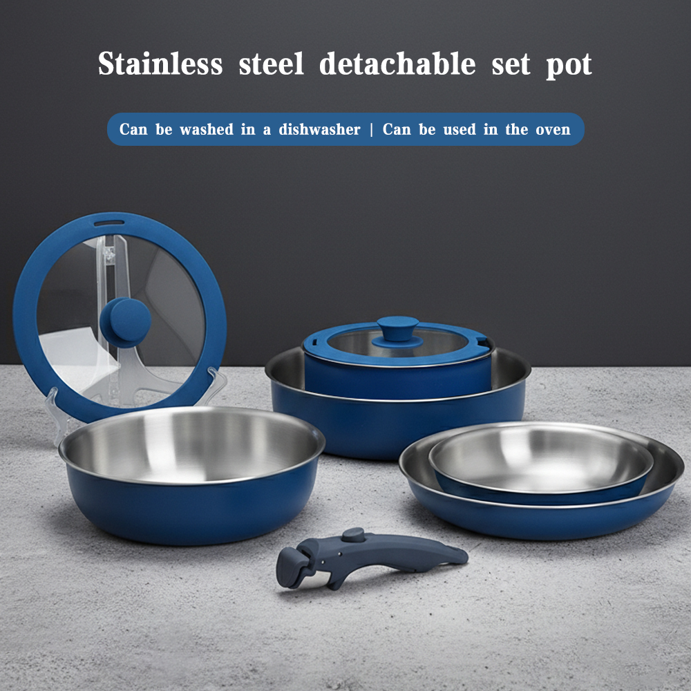 Durable Stainless Steel Cookware Set With Detachable Handle Induction And RV Oven Safe Camping Pots And Pans
