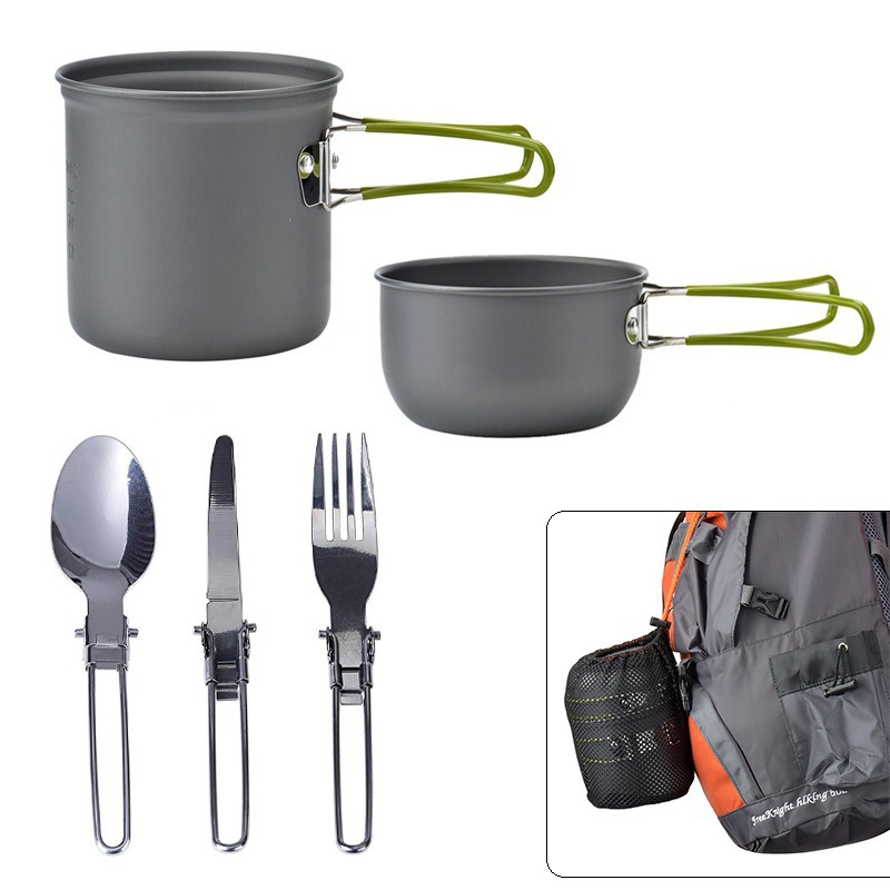 Portable Stainless Steel Outdoor Cookware Set for 1-2 People Includes Cutlery &amp; Accessories for Climbing &amp; Camping