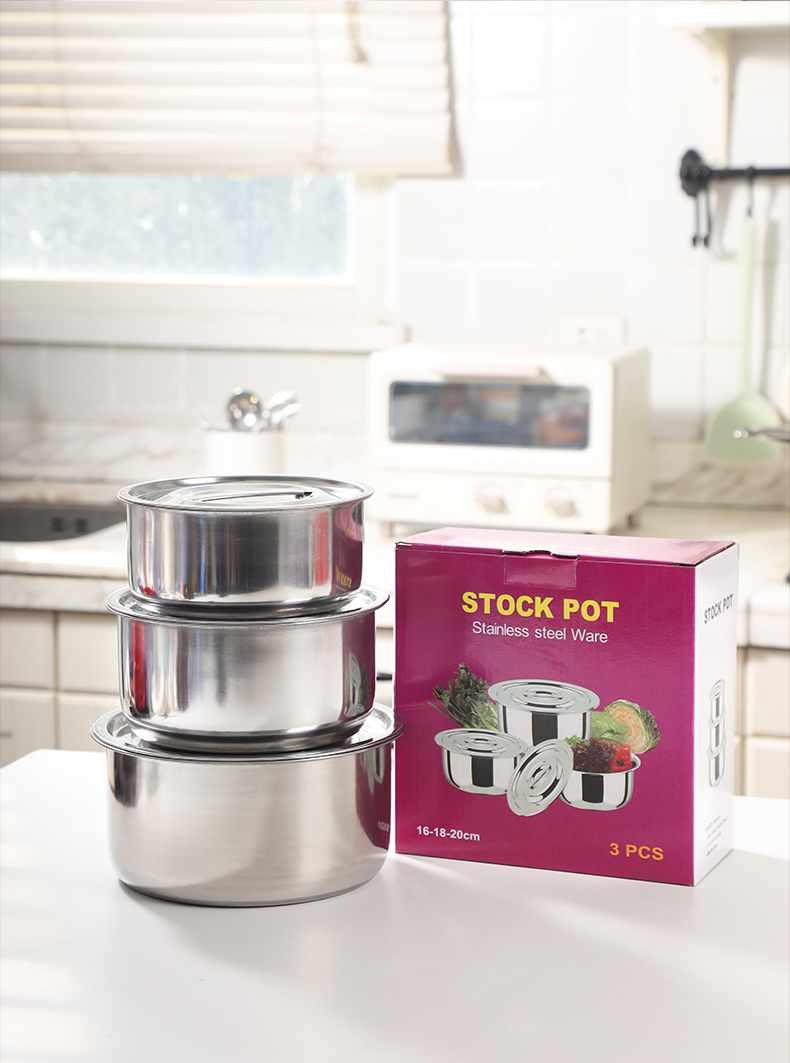 Wholesale Kitchen Cooking Stock Pot Set Modern Stainless Steel 3PCS Cookware with Cover Sustainable Camping Cookware