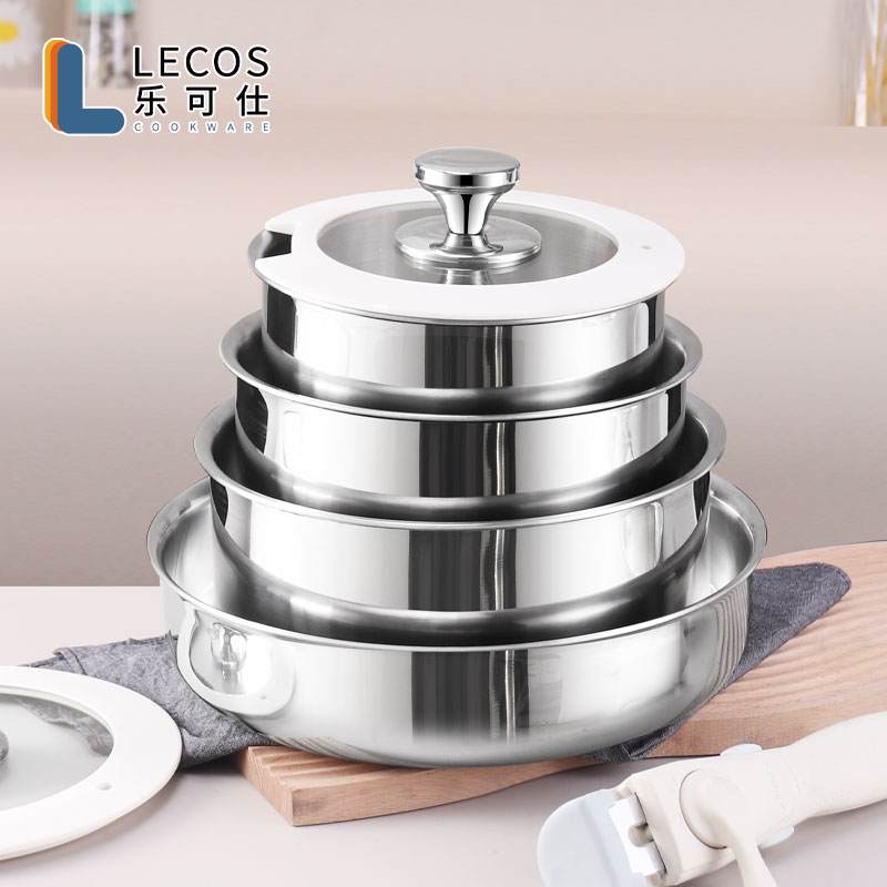 Factory Custom Premium Stackable Induction Kitchen 3 Ply Stainless Steel Cookware Sets Removable Handles Pots and Pans Set