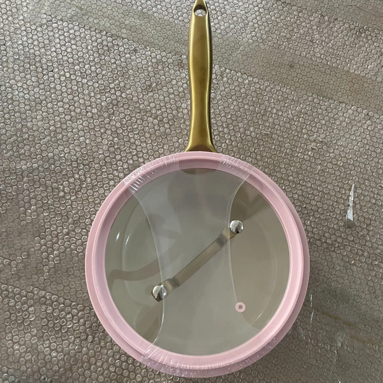 Factory Stock Pan Set Pink Color Nonstick Coated Sauce Pan with Glass Lid