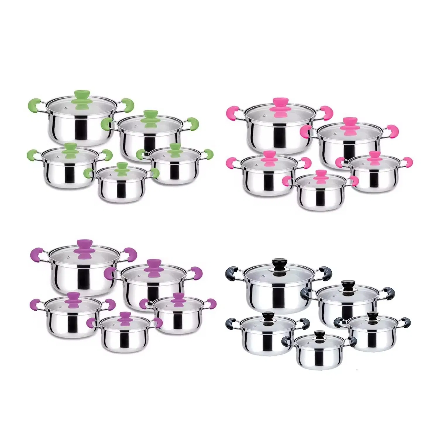 12-Piece Modern Sustainable Stainless Steel Cookware Set Glass Cover Oven Dishwasher Safe Gas Induction Ready Includes Milk Pot