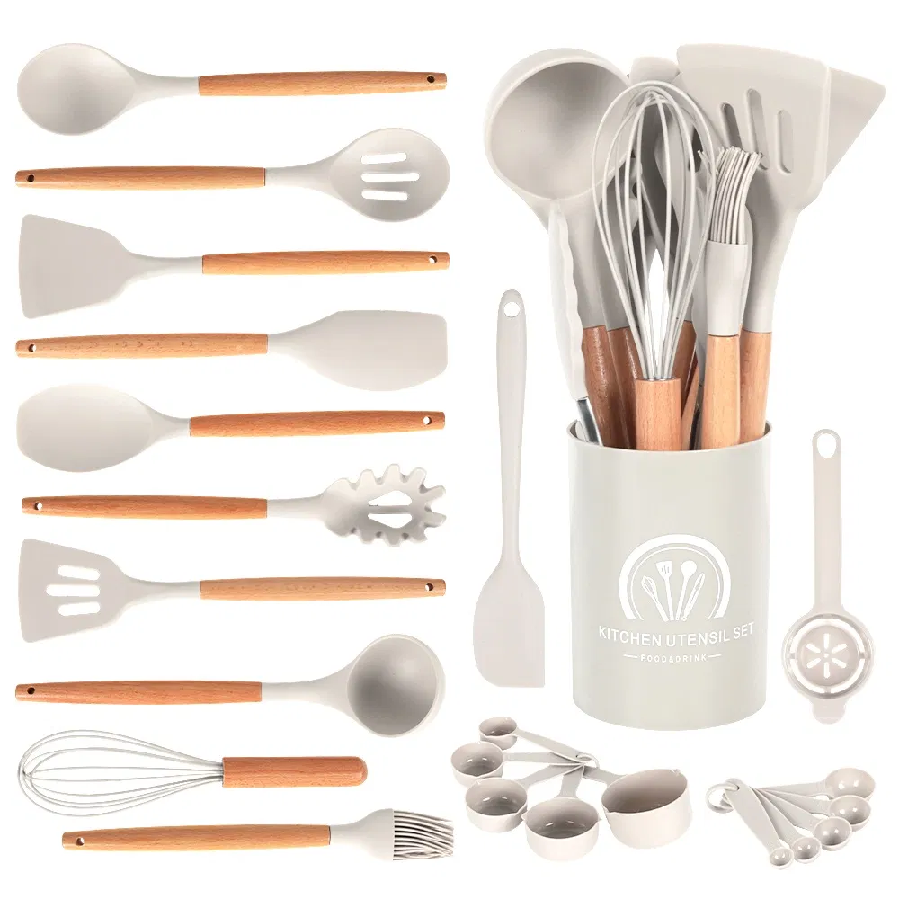 14-Piece Custom Kitchenware Set: Modern Non-Stick &amp; Non-Toxic Cookware with Wood Handles