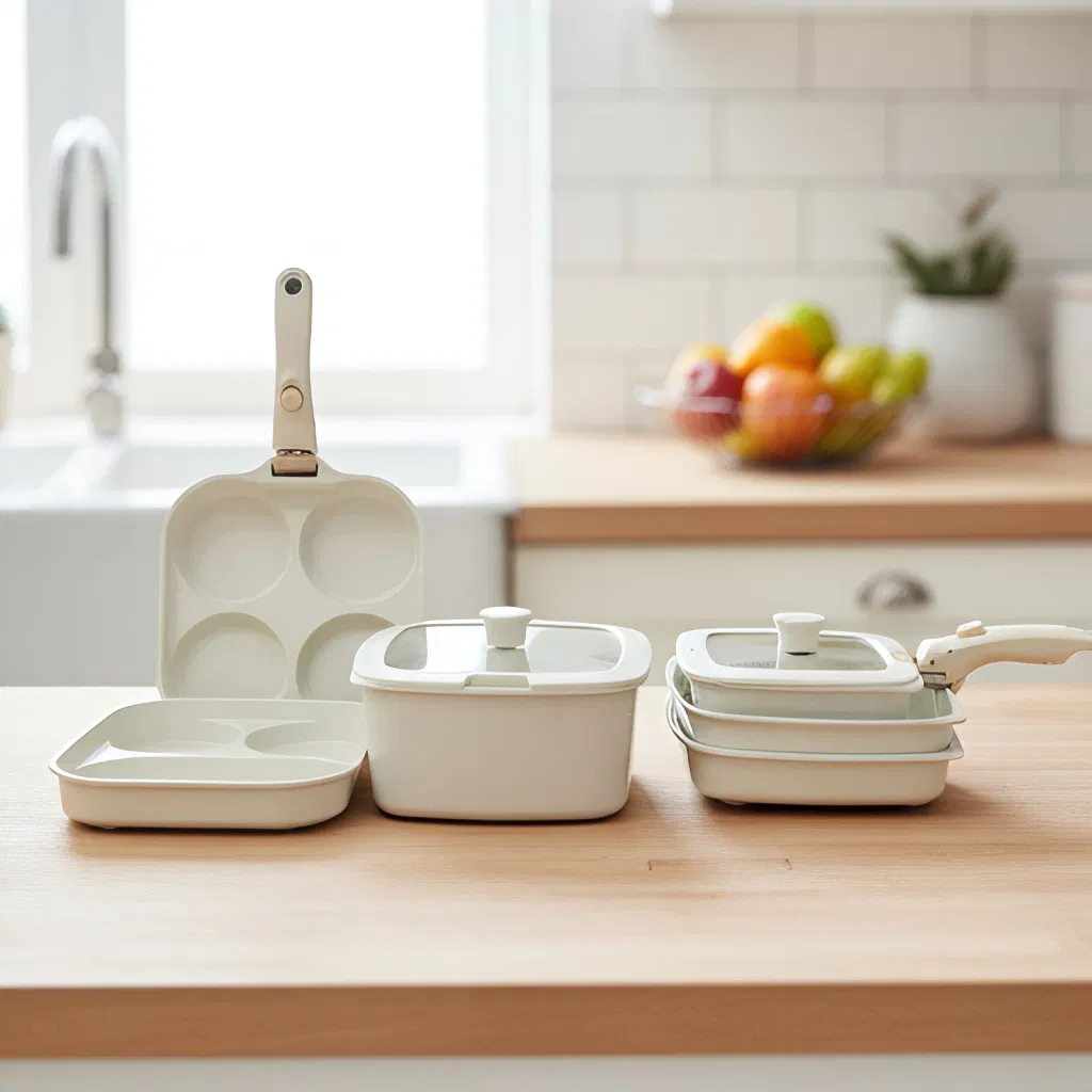 11PCS Square Pans and Pots Cookware Set with Detachable Handle