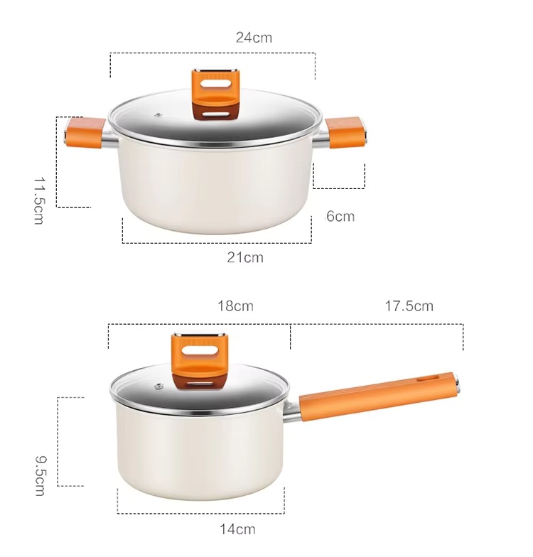 Low MOQ OEM 4Pcs Cookware Multilayer Bottom Heat Resistant 483F Custom Logo Color Durable Kitchen Cookware Set