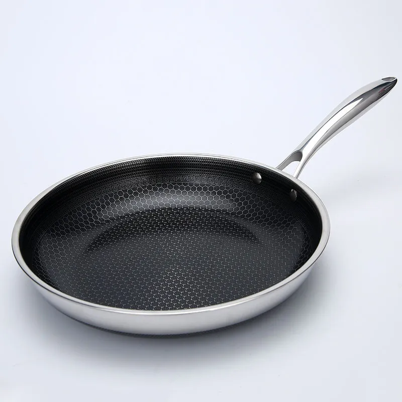 Non-Stick Three-Layer Stainless Steel 304 Double-Side Honeycomb Frying Pan with Ceramic Glaze Coating