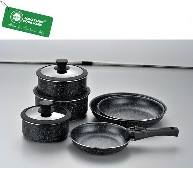 Kitchen Non-Stick Cookware Sets With Removable Handle Stackable Pots and Pans Set for Camping